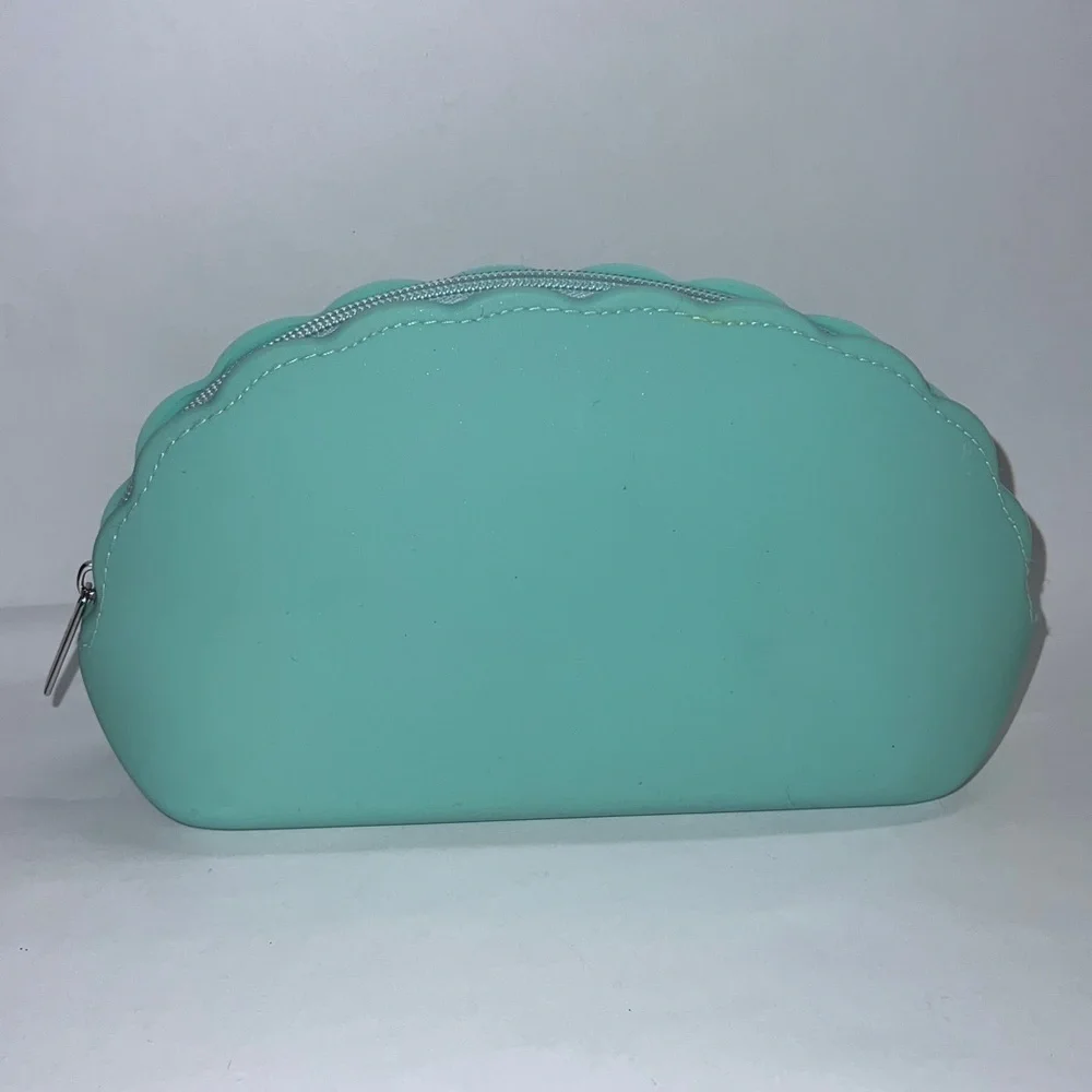 Darphin Large Light Green Zip Silicone Pouch Clutch
